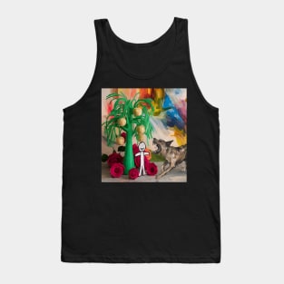 Watercolor painting of dog barking at stick figure Tank Top